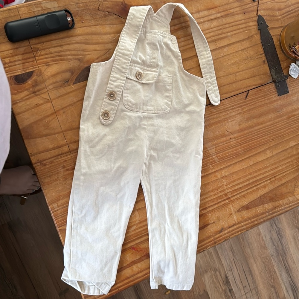 Cream overalls, 12 months